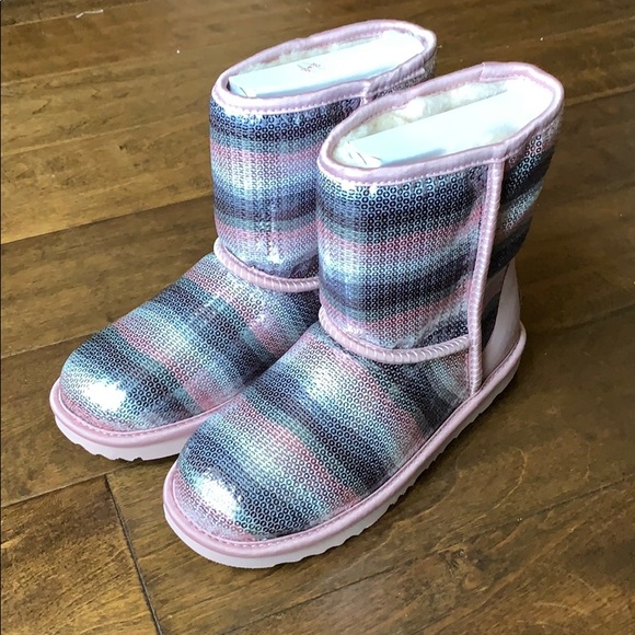 NIB UGG Kid’s Classic II Sequin Rainbow Boots
